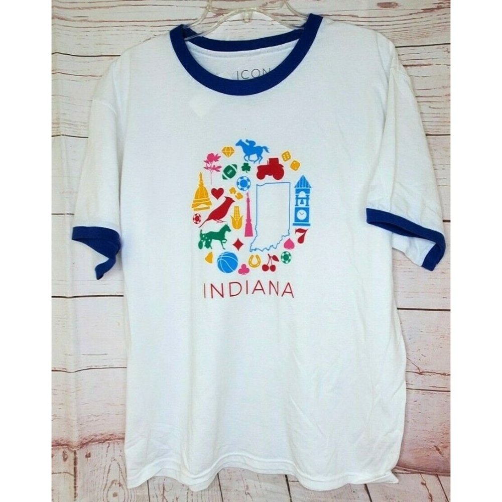 Unisex White Blue Ringer Indiana Icon Collection Large Caesars Ent T Shirt